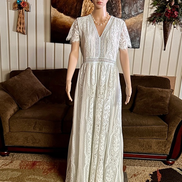 Aakaa Dresses & Skirts - Maxi Dress - Floral Crochet Lace Cottage/Boho/Wedding - Blue/Cream - Large - NWT